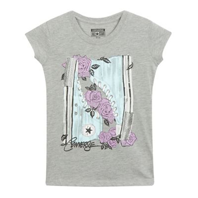 Converse Girls' grey floral 'All Star' print t-shirt